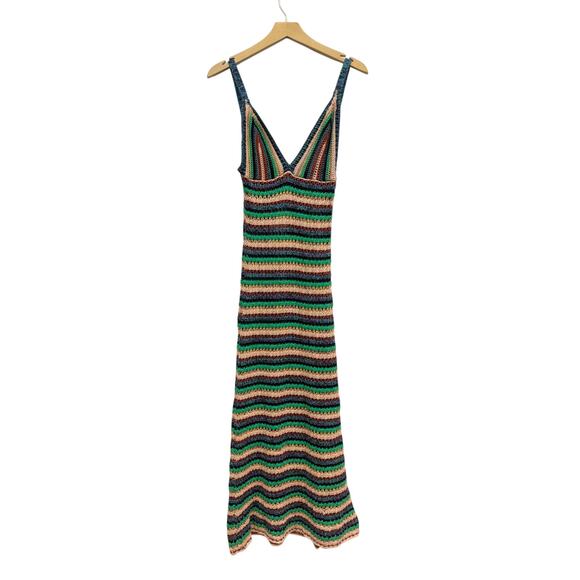 ZARA Crochet Knit Maxi Dress Multicolor Striped Boho Resortwear size S NWT - Picture 5 of 6